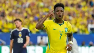 Vinicius nets twice and Neymar returns as Brazil ease by Scotland