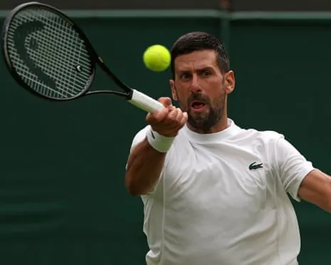 Novak Djokovic hits a forehand in practice