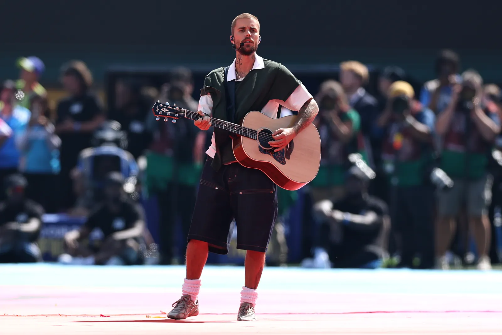 Justin Bieber performs during the Topps Final Halftime Show the FIFA World Cup 2026 Final match in East Rutherford, New Jersey.Getty Images